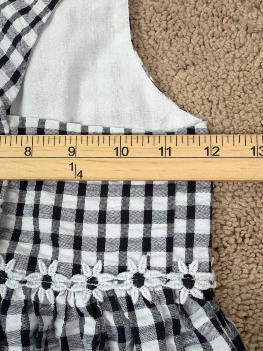 Vintage Kellys Kids Dress Girls 8 Black White Gingham Daisy Cottagecore Wedding - Picture 12 of 12